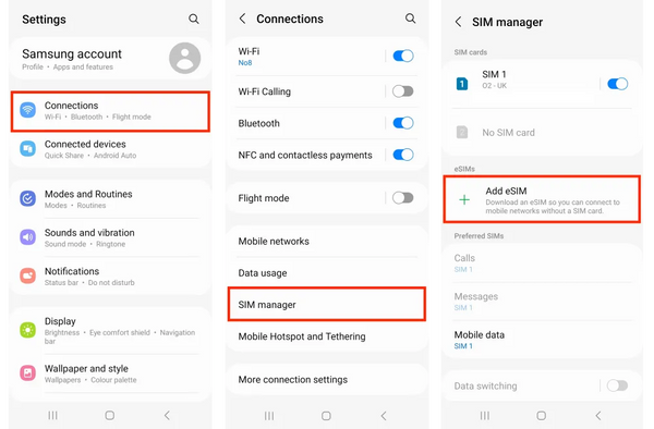 Navigate to the Settings app on your Android deviceScroll down and tap on "Connections"Select "SIM card manager" from the list